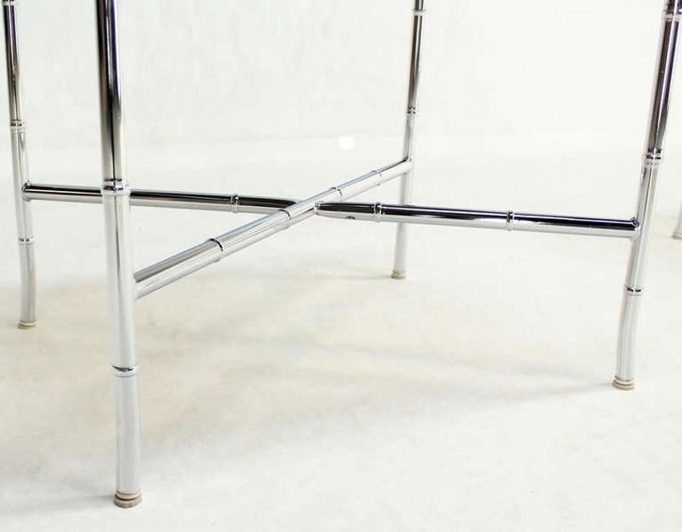 EstablishedLines Pair of Faux Bamboo X Shape Bases  Chrome and Smoked Glass End Tables MINT!