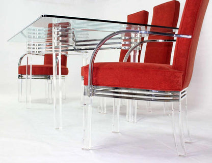 EstablishedLines Mid Century Modern Set of Six Dining Chairs and Table in Lucite Chrome Glass
