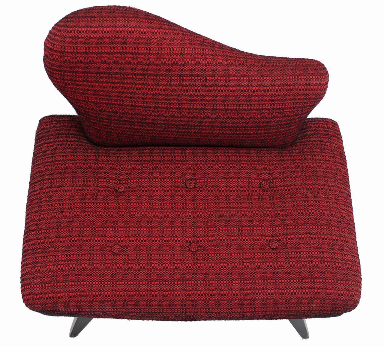 EstablishedLines Pair Red Upholstery Mid Century Modern Fireside Slipper Lounge Chairs Camel Back