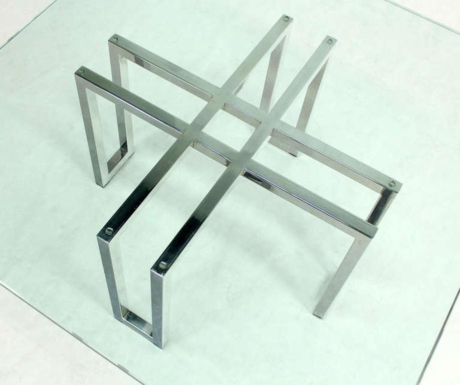EstablishedLines Chrome Base Square Glass Top Mid Century Modern Coffee Table Barcelona Baughman