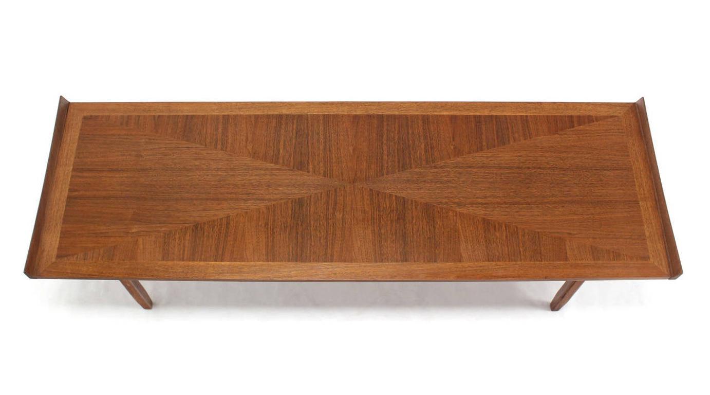 EstablishedLines Danish Modern Long Rectangle Walnut Coffee Table Rolled Ends MINT!
