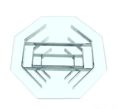 EstablishedLines Mid Century Modern Heavy "Stacked" Chrome Base Octagonal Glass Top Coffee Table