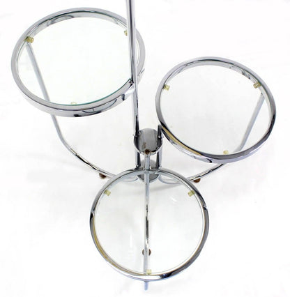 Mid Century Modern Chrome Base Floor Lamp w/ Three Circular Built Stand Tables