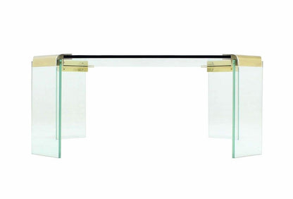 EstablishedLines Large Square Cut Corners Style Glass Top & Legs Brass Joint Coffee Table