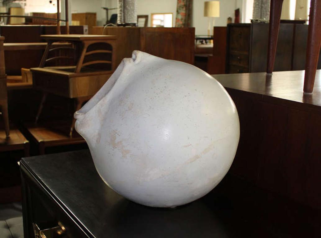 EstablishedLines Mid Century Modern Ball Shape Face Open Mouth Pottery Sculpture Signed Dated1972