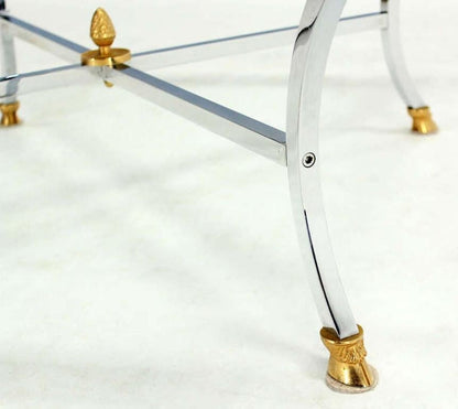 EstablishedLines Hoof Brass Feet Chrome X Shape Base 3/4" Glass Square Coffee Table Clean