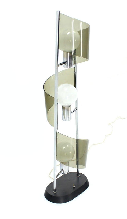 EstablishedLines Mid Century Modern Large Chrome Smoked Lucite Ribbon Shade Table  Floor Lamp