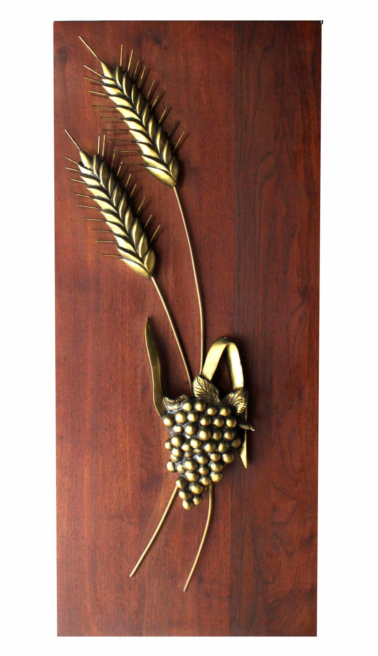 Non Matching Pair Cast Metal Sculptures of Fruits Solid Walnut Mount Board Mint!