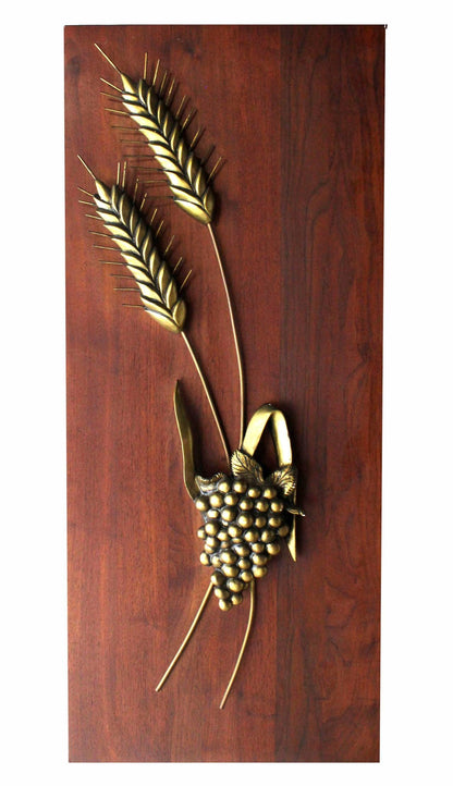 Non Matching Pair Cast Metal Sculptures of Fruits Solid Walnut Mount Board Mint!