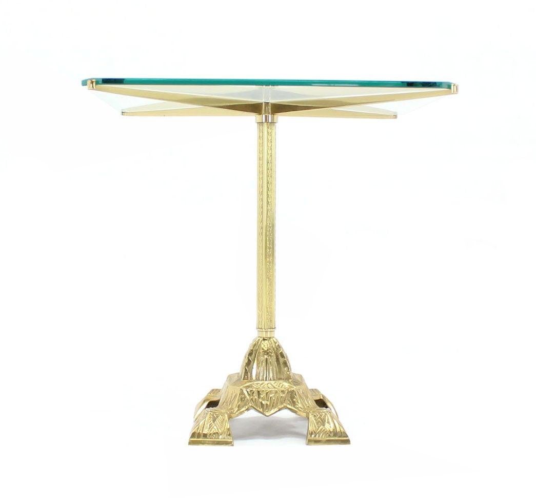 EstablishedLines Square Cast Brass X Shape Base Glass Top Side End Center Lamp Table Stand MINT