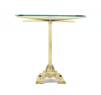 EstablishedLines Square Cast Brass X Shape Base Glass Top Side End Center Lamp Table Stand MINT