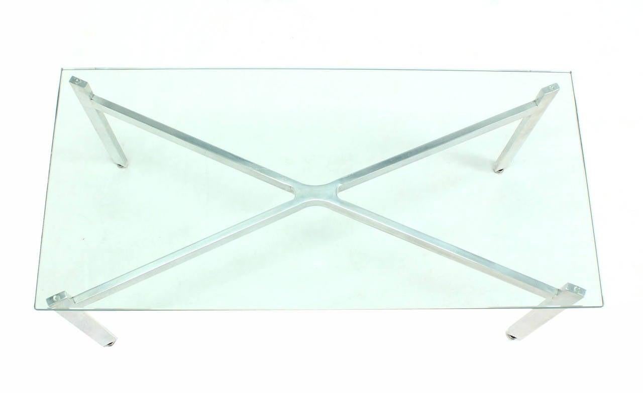 EstablishedLines Pair of Rectangular Crome X Base 3/4" Glass Tops Coffee Side End Tables Stands