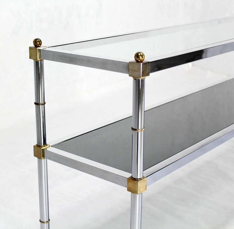 EstablishedLines Chrome Brass and Glass Two Tier Console or Sofa Table Mid Century Modern MINT!