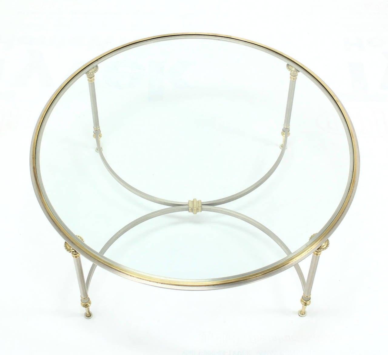 EstablishedLines Mid Century Italian Modern Round Glass Top Brass Chrome/Pewter Coffee Table MINT