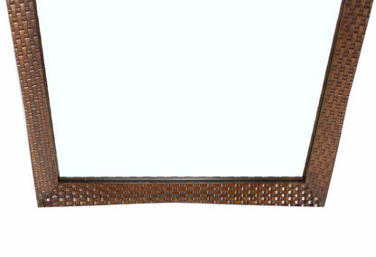 1970s Carved Walnut Lattice Basket Weave Pattern Large Rectangle Wall Mirror