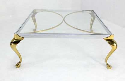 EstablishedLines Mid-Century Modern Chrome Solid Cast Brass Glass Top Square Coffee Table MINT!