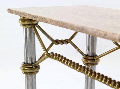 EstablishedLines Mid Century Modern Solid Brass "Rope" Chrome Base Marble Top Console Sofa Table