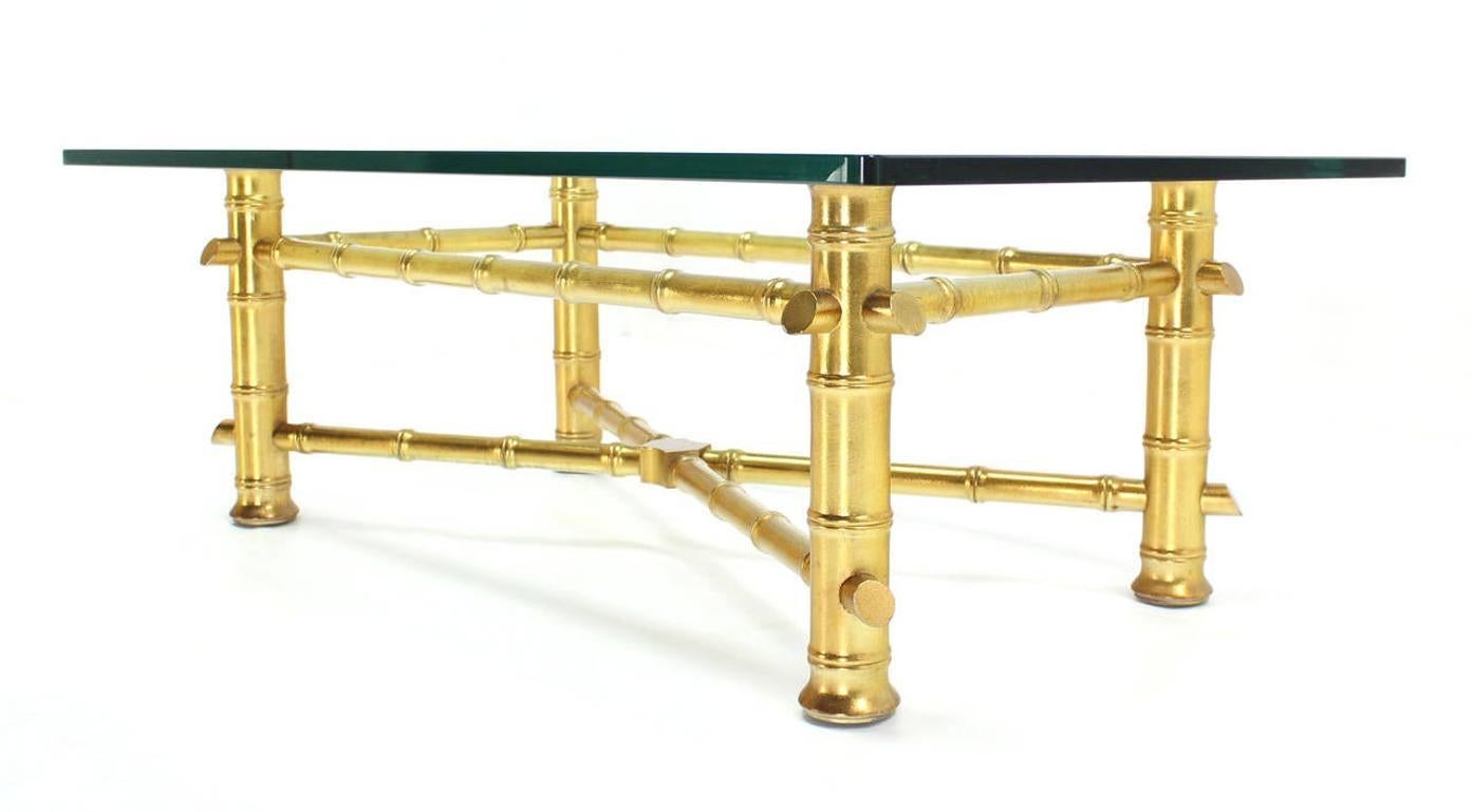 EstablishedLines Gold Leaf Faux Bamboo Base Thick 3/4" Glass Top Rectangle Coffee Table MINT!