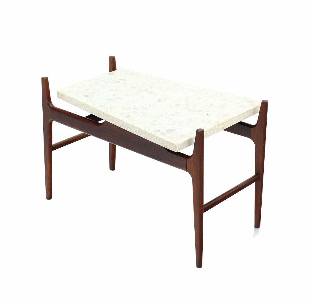 EstablishedLines Unusual Trapezoid Travertine Terrazzo Top Oiled Walnut Base End Side Table MINT
