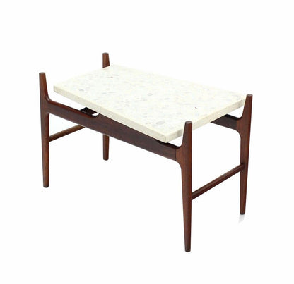 EstablishedLines Unusual Trapezoid Travertine Terrazzo Top Oiled Walnut Base End Side Table MINT