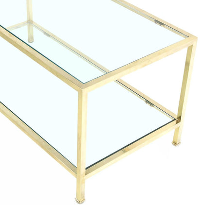 EstablishedLines Mid Century Modern Solid Polished Brass  Square Tube Rectangular Coffee Table