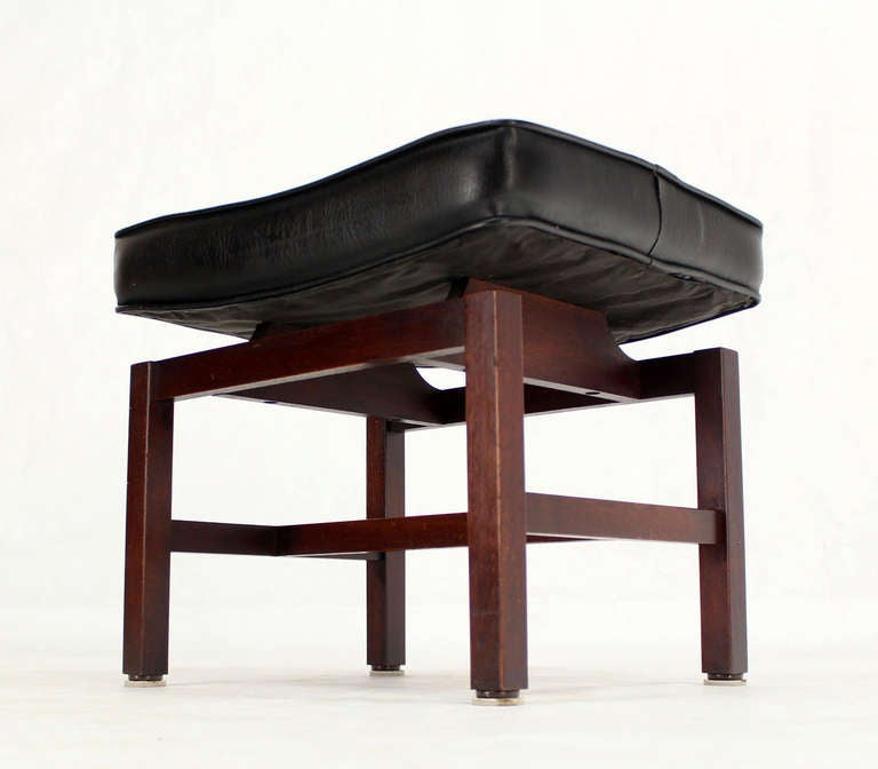 EstablishedLines Mid-Century Modern Black Vinyl Upholstered Oiled Walnut Bench by Risom