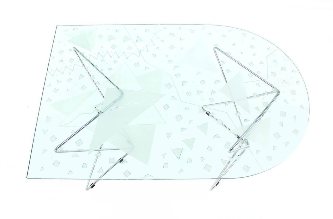George Rodrigue Art Glass Top  Dining Table with Chrome Wire Base Artist Signed