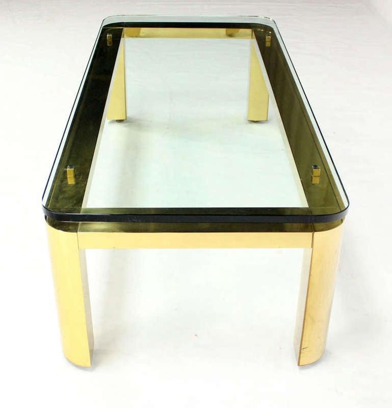 EstablishedLines Pace Collection Floating 3/4" Glass Top Brass Base Coffee Table Mid Century