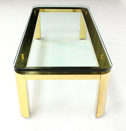 EstablishedLines Pace Collection Floating 3/4" Glass Top Brass Base Coffee Table Mid Century