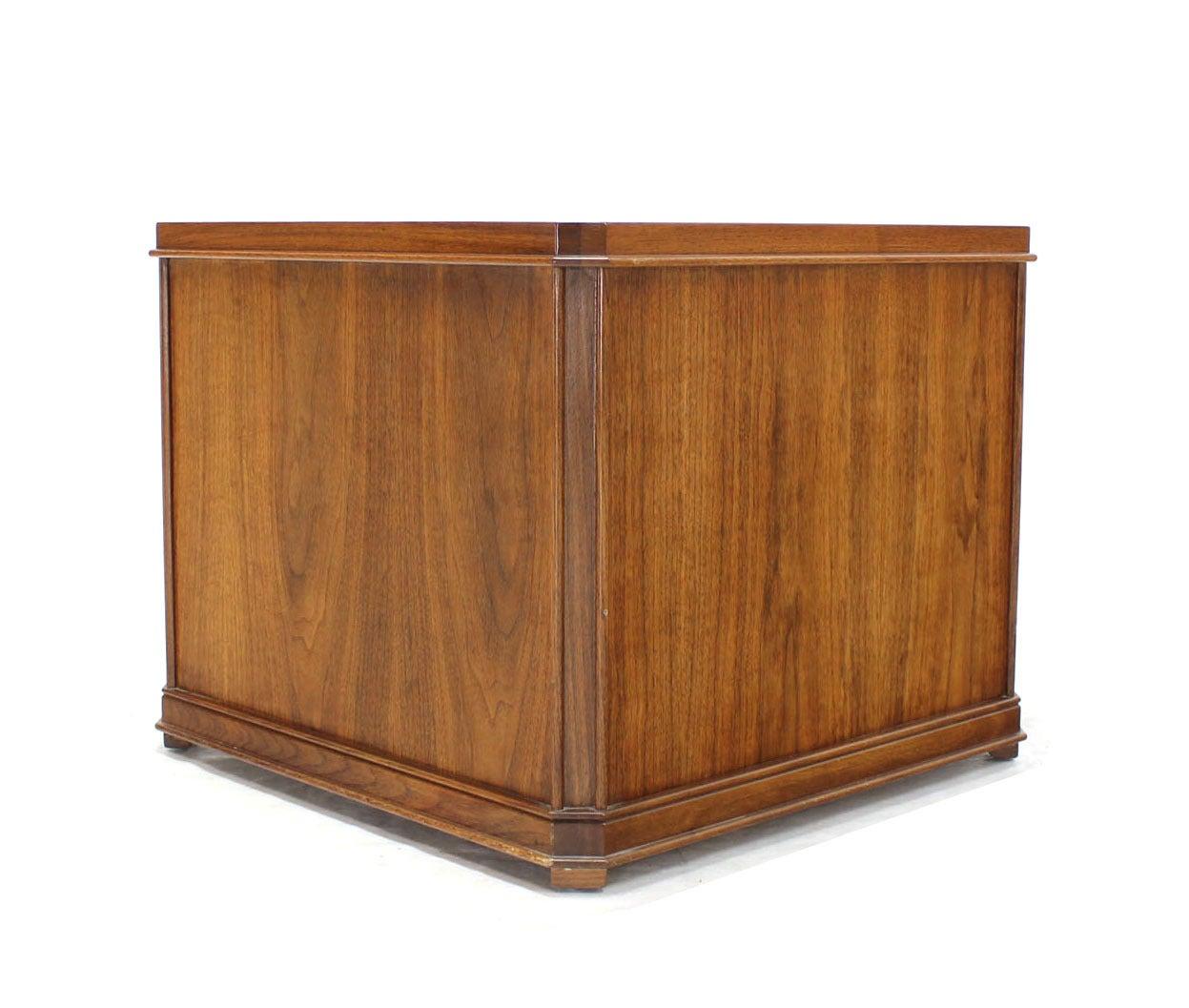 EstablishedLines Walnut Carved Honeycomb Pattern One Door Cube Square Shape Side End Table Stand