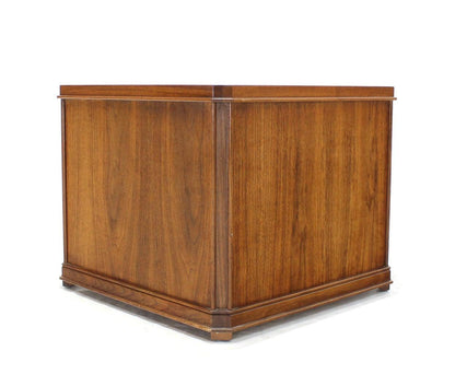 EstablishedLines Walnut Carved Honeycomb Pattern One Door Cube Square Shape Side End Table Stand