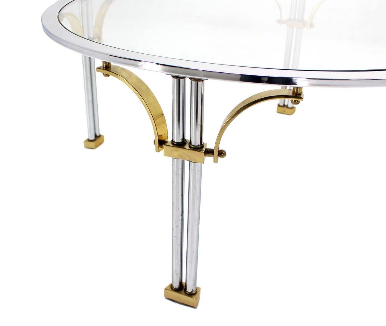 EstablishedLines Italian Mid Century Modern Chrome Brass Glass Top Round Coffee Table MINT!