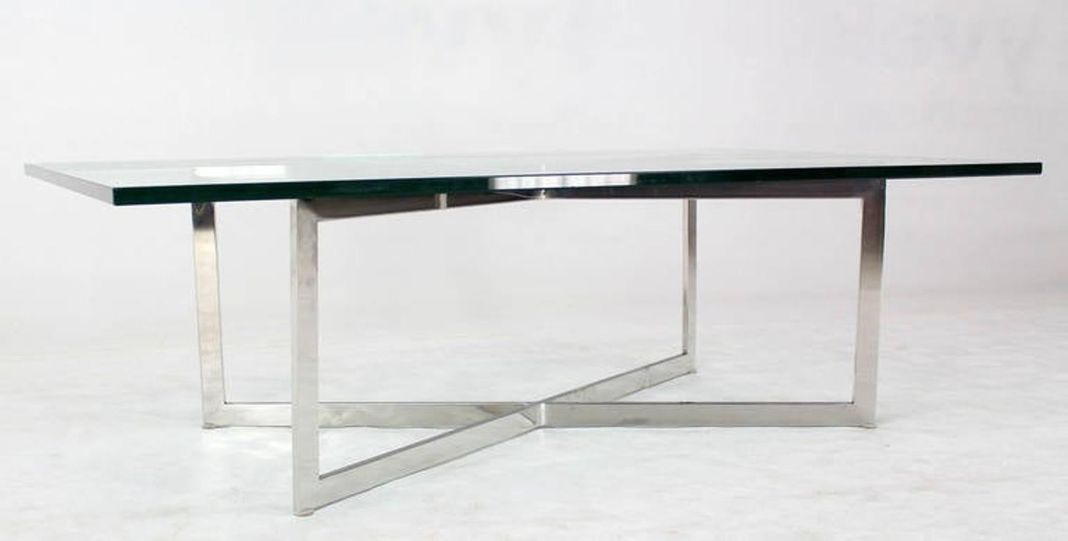 EstablishedLines Mid Century Modern Stainless Chrome X-Base Coffee Table with Glass Top