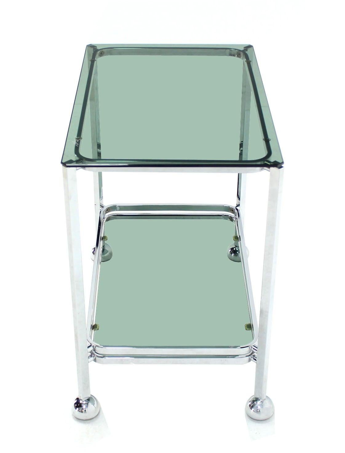Chrome Tinted Smoked Glass Rolling Tea Cart with Concealed Wheels