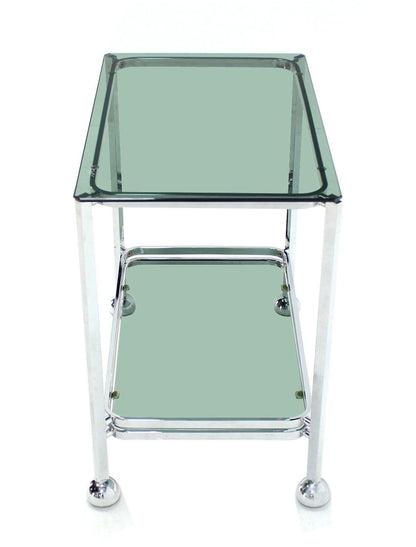 Chrome Tinted Smoked Glass Rolling Tea Cart with Concealed Wheels