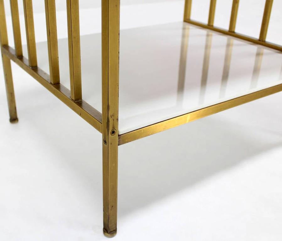 EstablishedLines Solid Brass Mid Century Modern End Side Table One Drawer Stand Smoked Glass Top