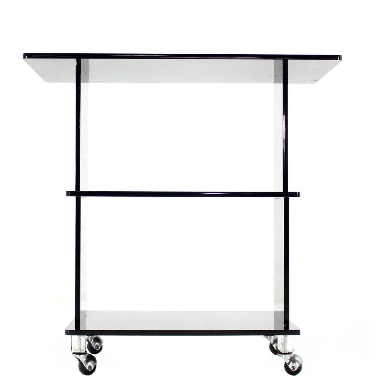 EstablishedLines Smoked Lucite Rolling 3 Level Tier Cart Serving Side End  Table Stand on Wheels