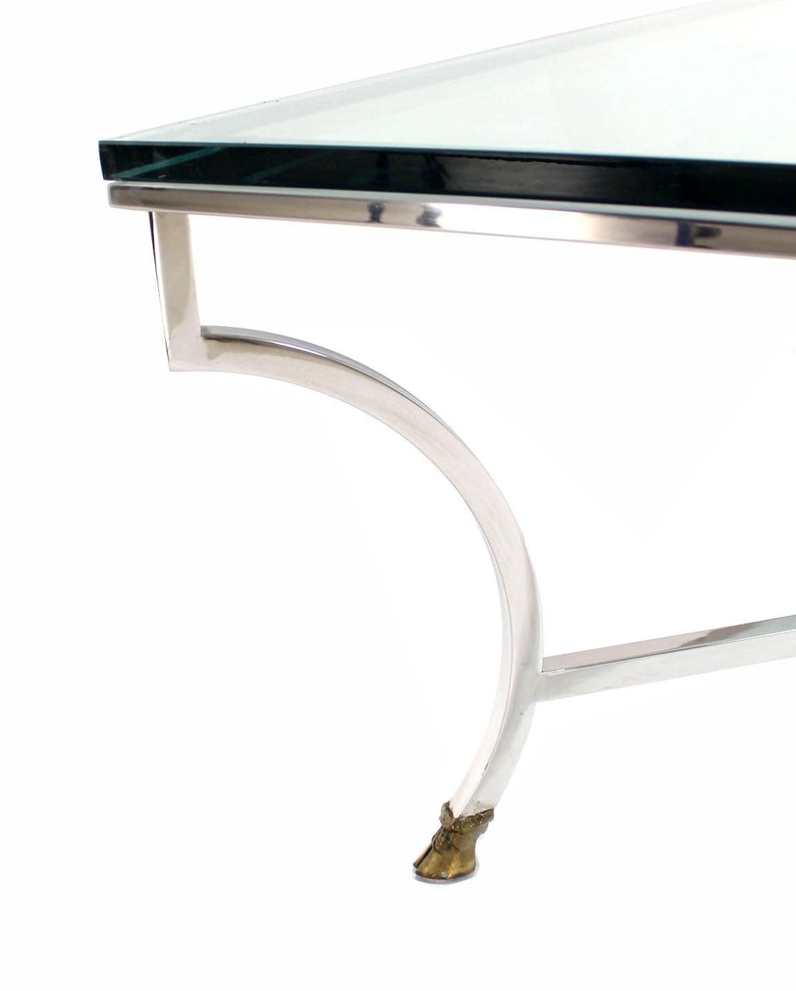 EstablishedLines Italian 3/4" Glass Top Square Coffee Table Chrome Brass Hoof Feet Base MINT!