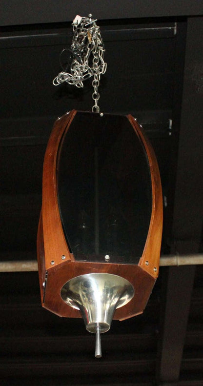 EstablishedLines Danish Mid-Century Modern Pendant Light Fixture with Teak Frame Shade MINT!