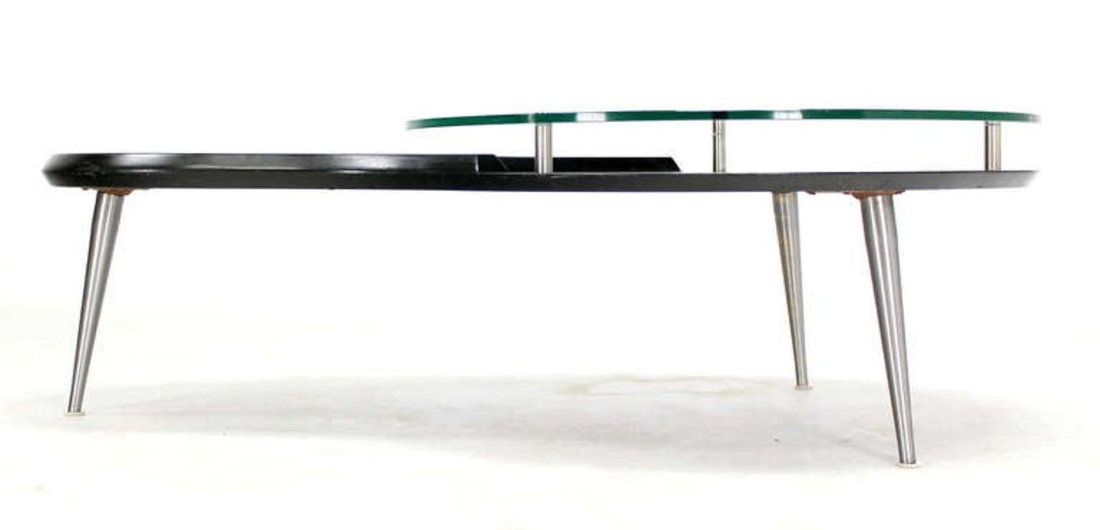 EstablishedLines Mid-Century Modern Organic Kidney Shape Elevated Glass Top Coffee Table MINT!
