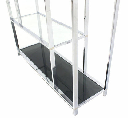 Large Wide Chrome Smoked Glass Double Dome Shade Etagere Shelving Wall Unit MINT