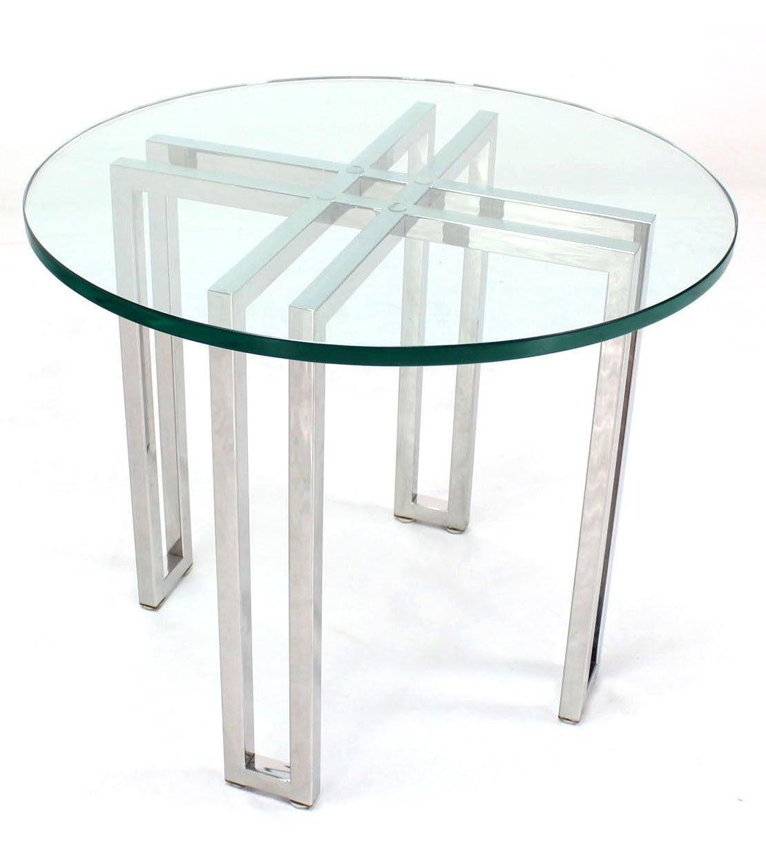 EstablishedLines Mid Century Modern Round Chrome Base Glass Top Side End Center Lamp Table Stand