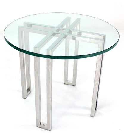 EstablishedLines Mid Century Modern Round Chrome Base Glass Top Side End Center Lamp Table Stand