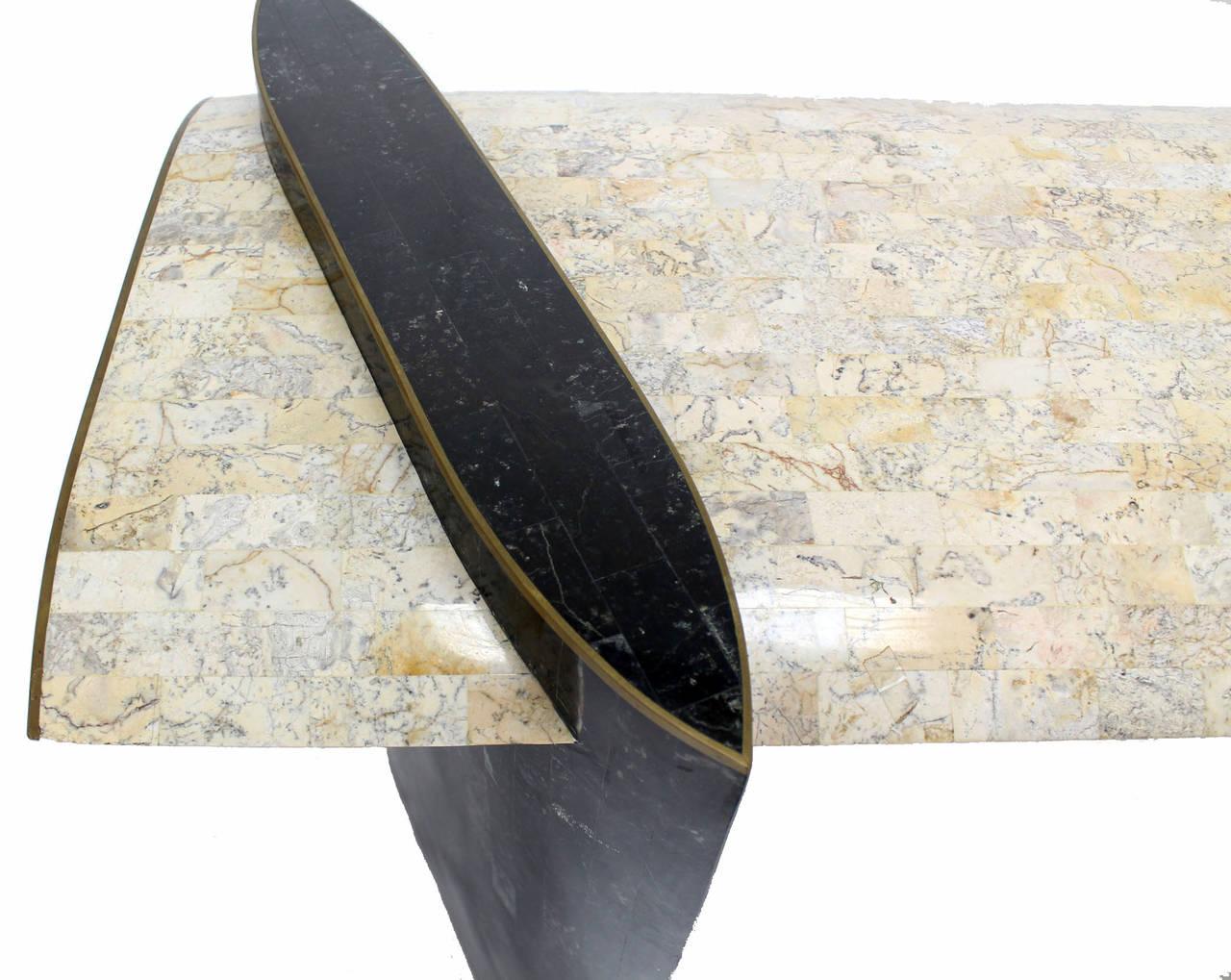 EstablishedLines Maitland Smith Mid Century Tessellated Tile Stone Brass Inlay Console Sofa Table