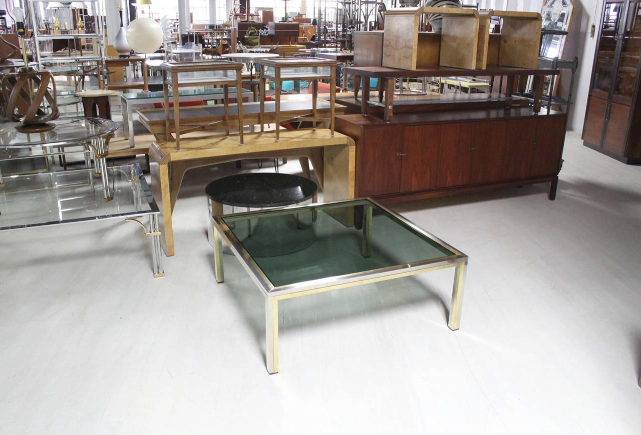 EstablishedLines Large 39" Square Brass Chrome Tinted Glass Top Coffee Center Table Romeo Rega