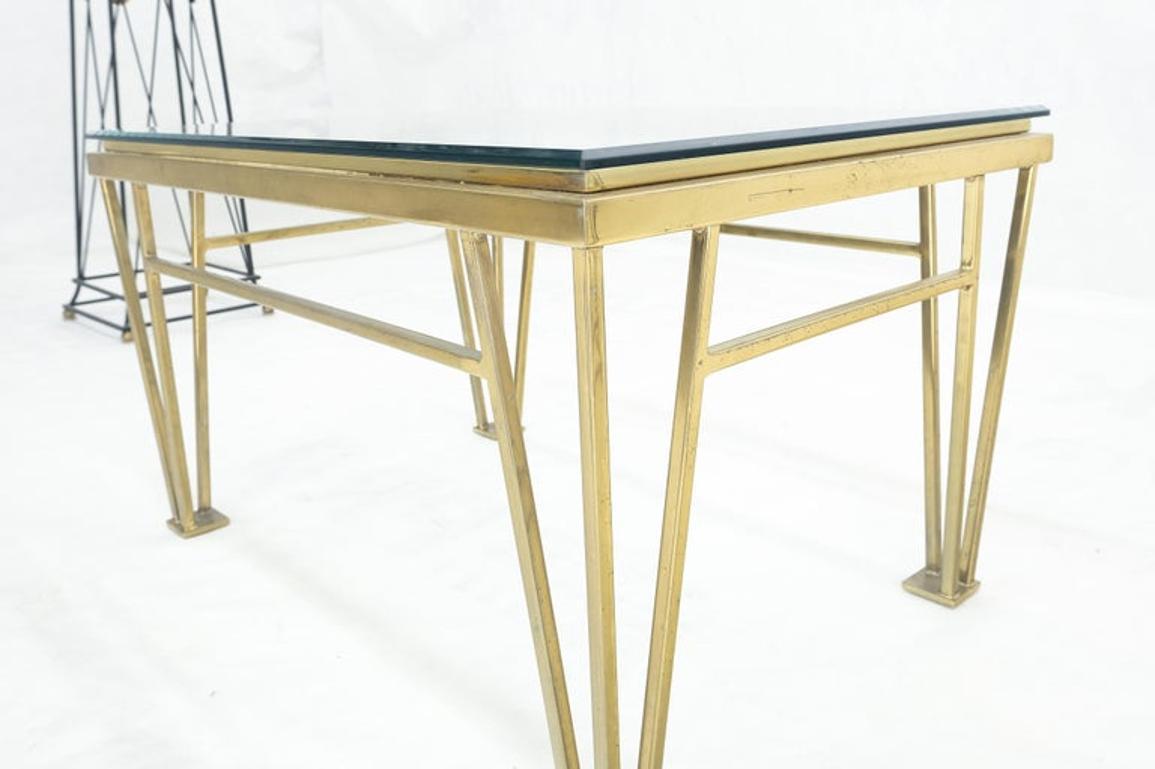 EstablishedLines Geometric Frame Style Legs  Rectangular Brass Plated Side Table w/ Glass Top