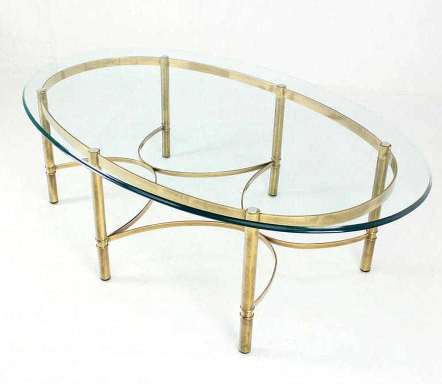 EstablishedLines Brass 6 Legged Base Glass Oval Top Mid-Century Modern Coffee Table MINT!