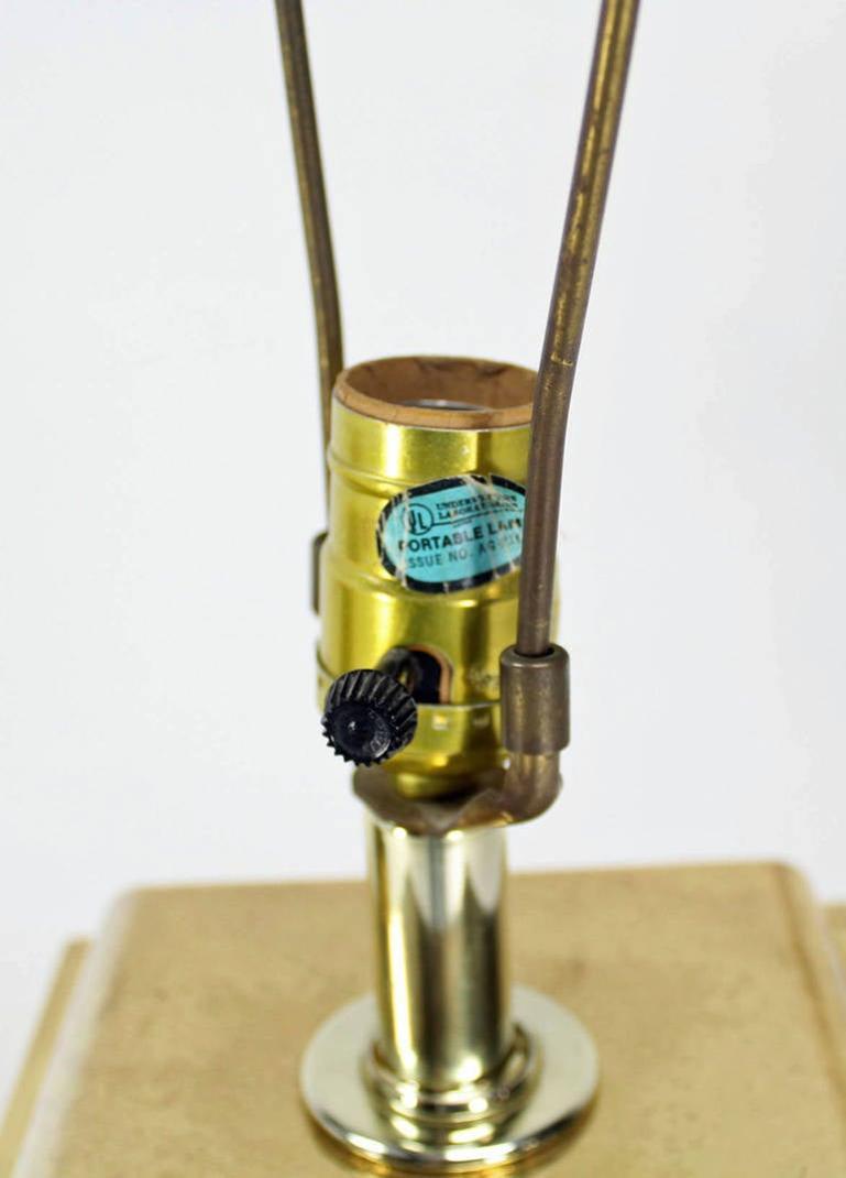 EstablishedLines Pair Modern Figural Sculptural Profile Square Base Polished Brass Table Lamps