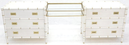 Pair of White Lacquer Brass Hardware Bachelor Chest with Suspended Brass Vanity