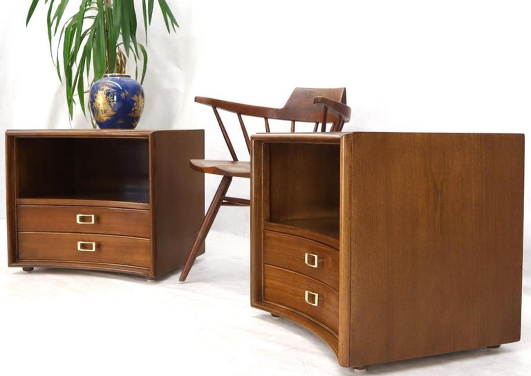 Pair of Paul Frankl Walnut Nightstands for Johnson Furniture Solid Brass Pulls